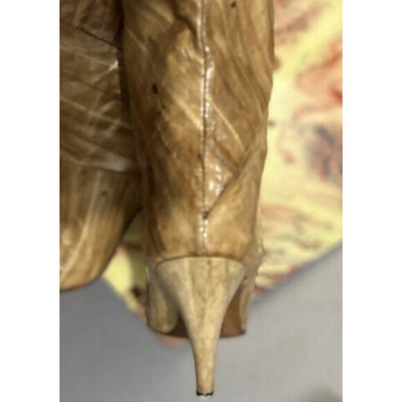 Vintage Saffron Eel Skin Boots Tan Handmade In Spain Pullon Mid Heel Women’s 5 - Picture 6 of 9